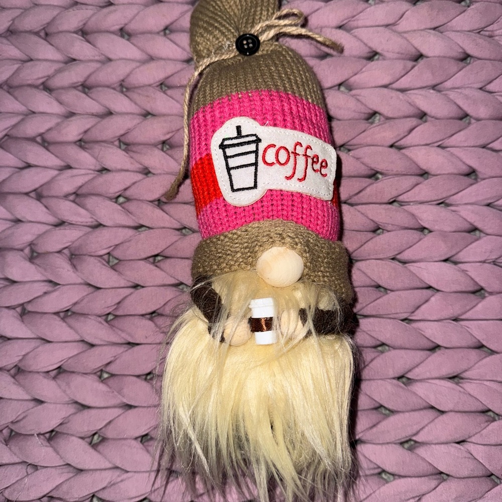 Coffee Gnome Plush with Pink and Tan Hat
